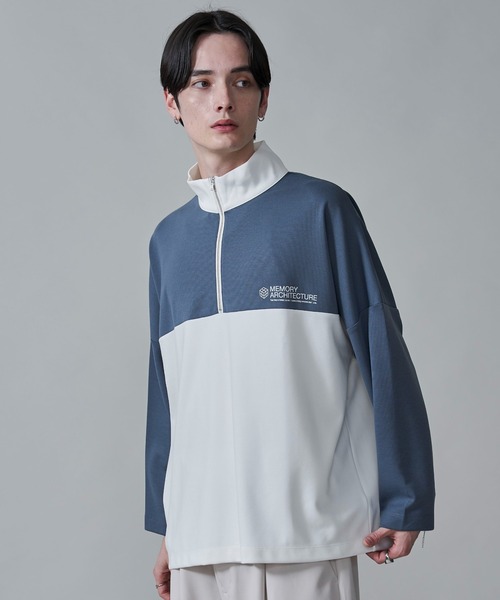 BROWNY(ブラウニー)の「BROWNY/ドルマンポンチハーフZIPロンT(Tシャツ/カットソー・メンズ・ホワイト/ブルー・MEDIUM/LARGE)」の4枚目の写真
