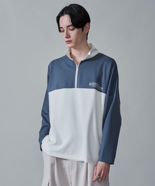 BROWNY(ブラウニー)の「BROWNY/ドルマンポンチハーフZIPロンT(Tシャツ/カットソー・メンズ・ホワイト/ブルー・MEDIUM/LARGE)」の3枚目の写真