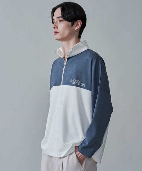BROWNY(ブラウニー)の「BROWNY/ドルマンポンチハーフZIPロンT(Tシャツ/カットソー・メンズ・ホワイト/ブルー・MEDIUM/LARGE)」の5枚目の写真