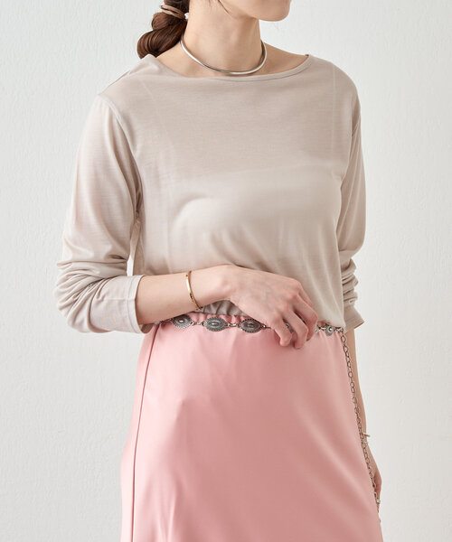 SHENERY（シーナリー）の「《新色登場！/程よいシアー感》レーヨン混シアープルオーバー（Tシャツ/カットソー・レディース・ライトグレー/イエロー/オフホワイト/グレイッシュベージュ/ブラック・FREE）」の4枚目の写真