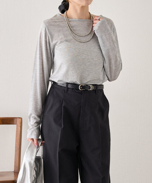 SHENERY（シーナリー）の「《新色登場！/程よいシアー感》レーヨン混シアープルオーバー（Tシャツ/カットソー・レディース・ライトグレー/イエロー/オフホワイト/グレイッシュベージュ/ブラック・FREE）」の3枚目の写真