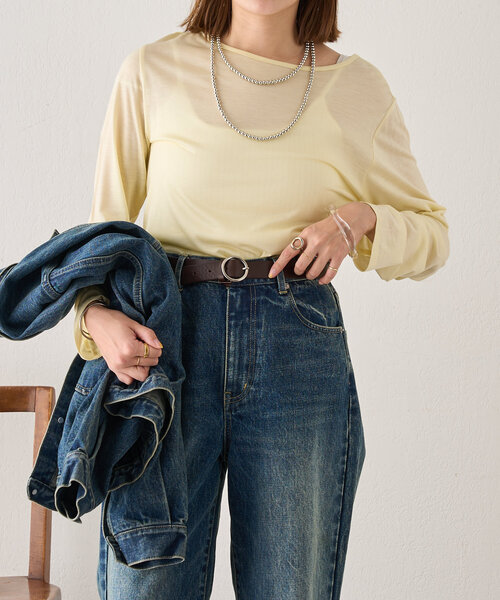 SHENERY（シーナリー）の「《新色登場！/程よいシアー感》レーヨン混シアープルオーバー（Tシャツ/カットソー・レディース・ライトグレー/イエロー/オフホワイト/グレイッシュベージュ/ブラック・FREE）」の19枚目の写真