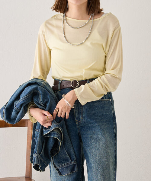 SHENERY（シーナリー）の「《新色登場！/程よいシアー感》レーヨン混シアープルオーバー（Tシャツ/カットソー・レディース・ライトグレー/イエロー/オフホワイト/グレイッシュベージュ/ブラック・FREE）」の20枚目の写真