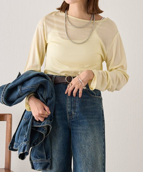 SHENERY（シーナリー）の「《新色登場！/程よいシアー感》レーヨン混シアープルオーバー（Tシャツ/カットソー・レディース・ライトグレー/イエロー/オフホワイト/グレイッシュベージュ/ブラック・FREE）」の21枚目の写真