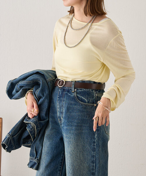 SHENERY（シーナリー）の「《新色登場！/程よいシアー感》レーヨン混シアープルオーバー（Tシャツ/カットソー・レディース・ライトグレー/イエロー/オフホワイト/グレイッシュベージュ/ブラック・FREE）」の22枚目の写真