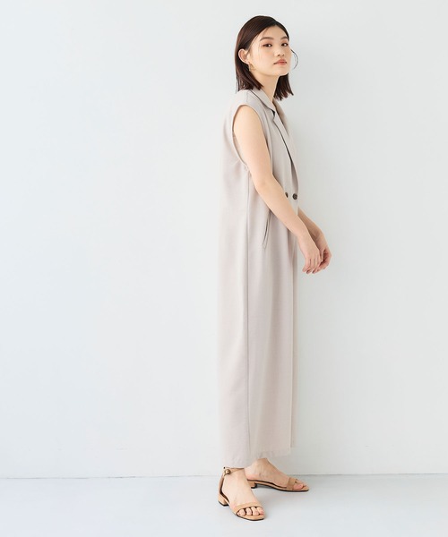 CROSS FUNCTION（クロスファンクション）の「《シワになりにくい》サマナチュラ リネンライクテーラードジャンプスーツ【CF/クロスファンクション】（つなぎ/オールインワン・レディース・ライトベージュ/チャコールグレー・M/L）」の14枚目の写真