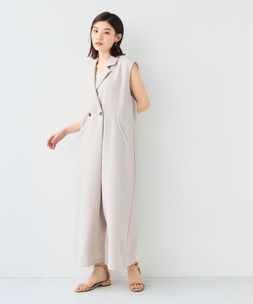 CROSS FUNCTION（クロスファンクション）の「《シワになりにくい》サマナチュラ リネンライクテーラードジャンプスーツ【CF/クロスファンクション】（つなぎ/オールインワン・レディース・ライトベージュ/チャコールグレー・M/L）」の13枚目の写真