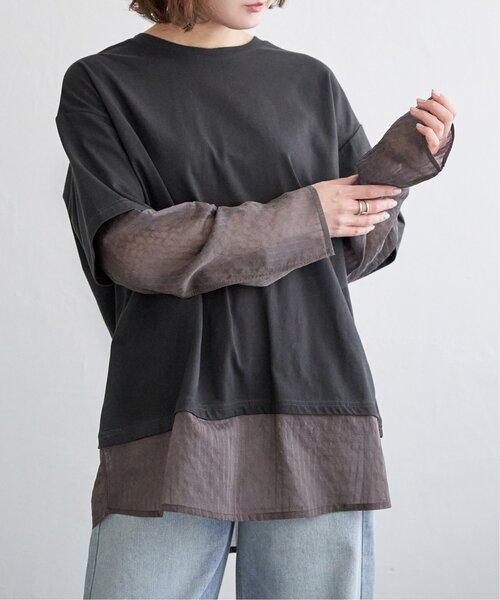 notch.(ノッチ)の「シアーストライプレイヤードプルオーバー(Tシャツ/カットソー・レディース・オフホワイト/チャコール/ライトグレー・M)」の3枚目の写真