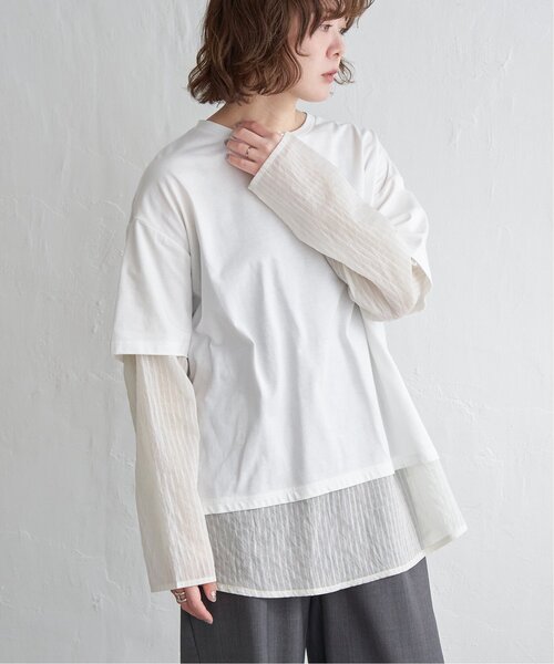 notch.(ノッチ)の「シアーストライプレイヤードプルオーバー(Tシャツ/カットソー・レディース・オフホワイト/チャコール/ライトグレー・M)」の4枚目の写真