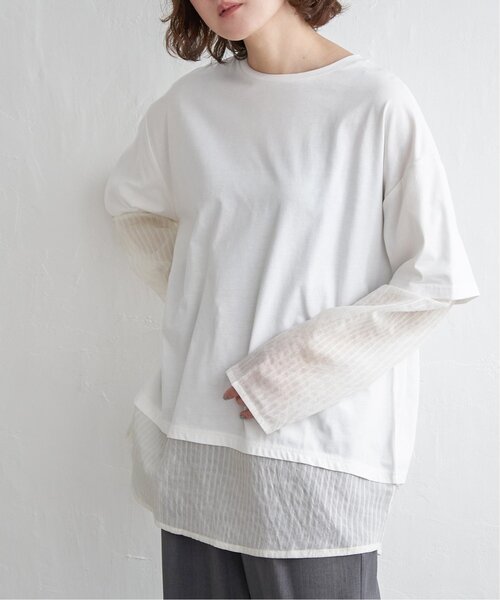 notch.(ノッチ)の「シアーストライプレイヤードプルオーバー(Tシャツ/カットソー・レディース・オフホワイト/チャコール/ライトグレー・M)」の9枚目の写真
