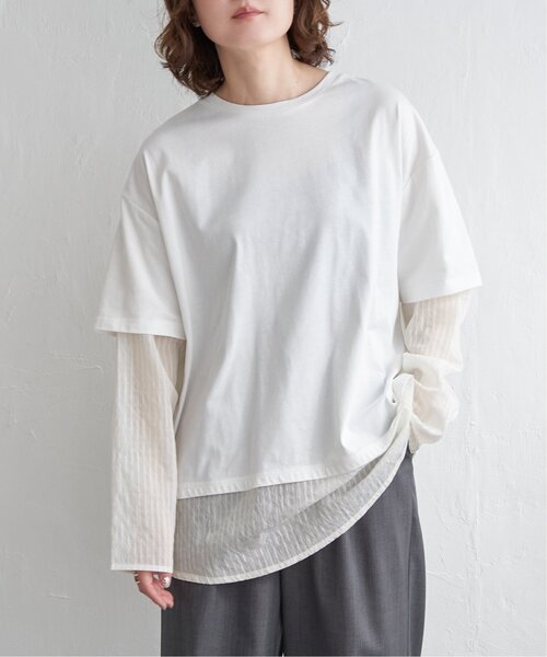 notch.(ノッチ)の「シアーストライプレイヤードプルオーバー(Tシャツ/カットソー・レディース・オフホワイト/チャコール/ライトグレー・M)」の10枚目の写真