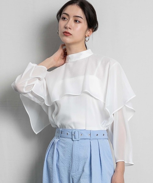 RAW FUDGE（ローファッジ）の「ハンカチーフヘムケープブラウス（シャツ/ブラウス・レディース・ホワイト/モカ/ブラック・M）」の2枚目の写真