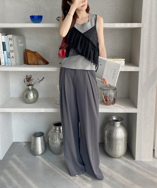 Ada.（エイダ）の「アシンメトリー フリル リボン デザイン シアー ビスチェ（キャミソール・レディース・ブラック/アイボリー/ブルー/グレー・FREE）」の15枚目の写真