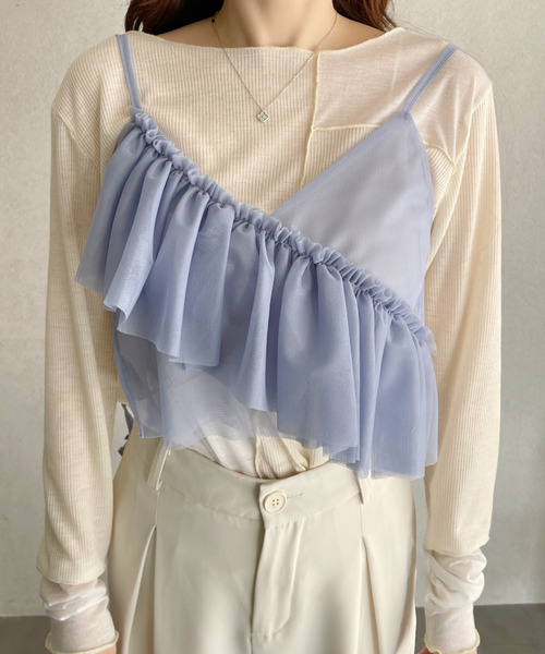 Ada.（エイダ）の「アシンメトリー フリル リボン デザイン シアー ビスチェ（キャミソール・レディース・ブラック/アイボリー/ブルー/グレー・FREE）」の21枚目の写真