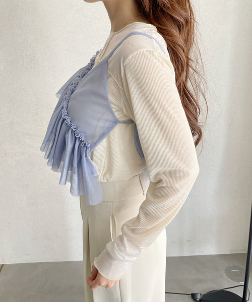 Ada.（エイダ）の「アシンメトリー フリル リボン デザイン シアー ビスチェ（キャミソール・レディース・ブラック/アイボリー/ブルー/グレー・FREE）」の22枚目の写真