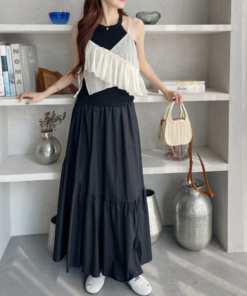 Ada.（エイダ）の「アシンメトリー フリル リボン デザイン シアー ビスチェ（キャミソール・レディース・ブラック/アイボリー/ブルー/グレー・FREE）」の10枚目の写真