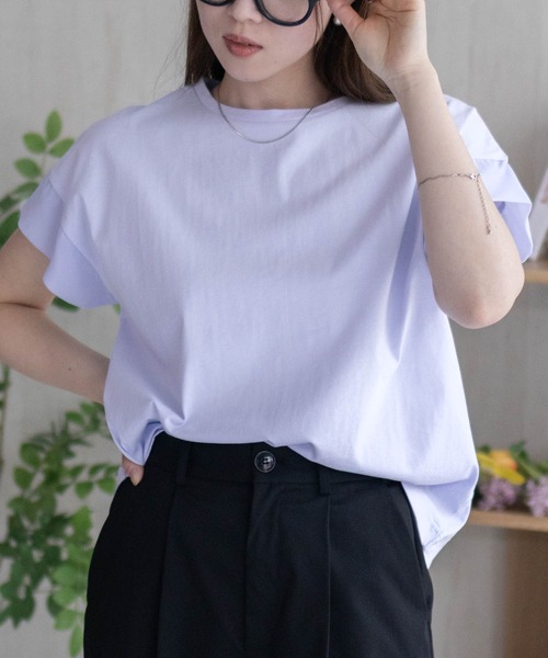 HusHusH（ハッシュアッシュ）の「HusHusH 袖切替プルオーバー（Tシャツ/カットソー・レディース・コーラルピンク/ブラック/サックスブルー/オフホワイト/チャコールグレー・M/L）」の4枚目の写真