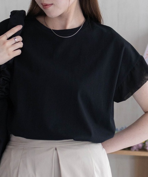 HusHusH（ハッシュアッシュ）の「HusHusH 袖切替プルオーバー（Tシャツ/カットソー・レディース・コーラルピンク/ブラック/サックスブルー/オフホワイト/チャコールグレー・M/L）」の3枚目の写真