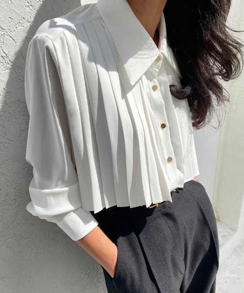 セール】シャリ感襟付き無地シングルブレストショートシャツ（シャツ