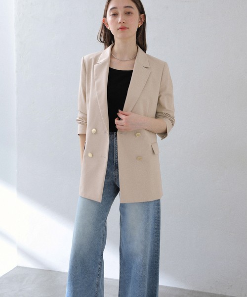 La TOTALITE(ラトータリテ)の「T/Rダブルブレストジャケット(テーラードジャケット・レディース・ベージュ/ネイビー・38/36/40)」の15枚目の写真