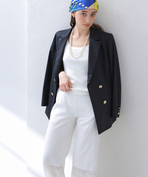 La TOTALITE(ラトータリテ)の「T/Rダブルブレストジャケット(テーラードジャケット・レディース・ベージュ/ネイビー・38/36/40)」の8枚目の写真