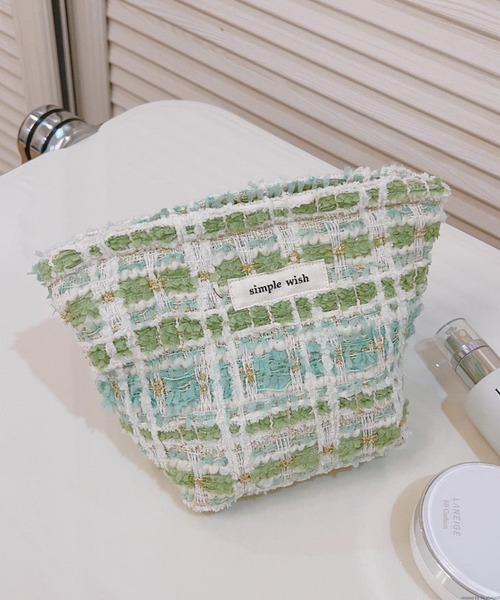 TONE SELECT GOODS(トーンセレクトグッズ)の「Liaa/ツイード チェック ポーチ A18580(ポーチ・レディース・グリーン/パープル・FREE)」の2枚目の写真