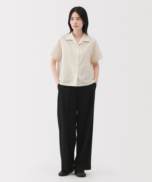 無印良品（ムジルシリョウヒン）の「婦人　風を通す　ストレッチサッカー　オープンカラー半袖シャツ（シャツ/ブラウス・レディース・ブルー系/オフホワイト/ブラック・XL/S/M/L）」の4枚目の写真