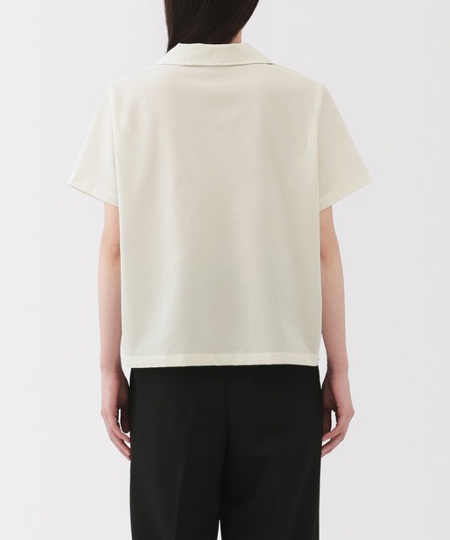 無印良品（ムジルシリョウヒン）の「婦人　風を通す　ストレッチサッカー　オープンカラー半袖シャツ（シャツ/ブラウス・レディース・ブルー系/オフホワイト/ブラック・XL/S/M/L）」の6枚目の写真