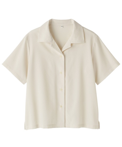 無印良品（ムジルシリョウヒン）の「婦人　風を通す　ストレッチサッカー　オープンカラー半袖シャツ（シャツ/ブラウス・レディース・ブルー系/オフホワイト/ブラック・XL/S/M/L）」の9枚目の写真