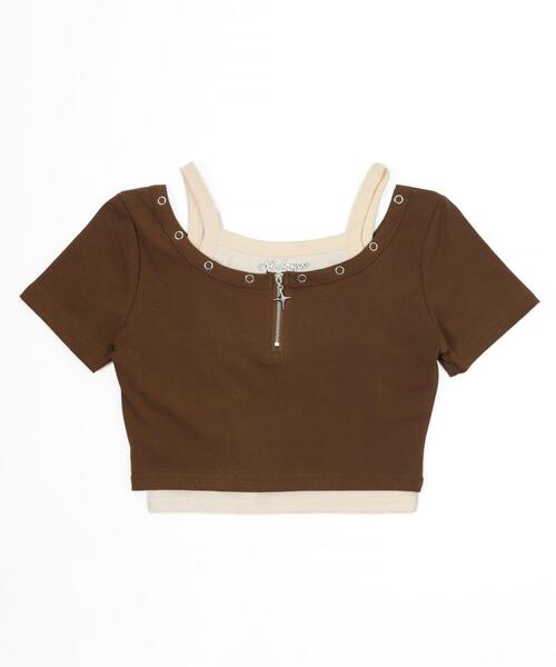 dispark(ディスパーク)の「DISPARK/【2点セット】フロントTwinkleジップキャミSETトップス(Tシャツ/カットソー・レディース・ブラウン/ブラック・FREE)」の11枚目の写真