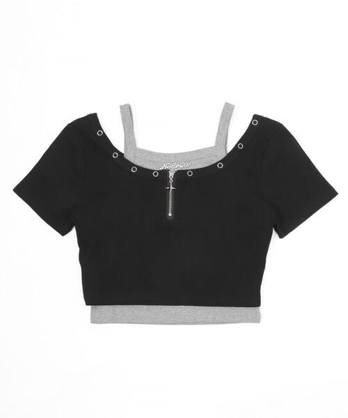 dispark(ディスパーク)の「DISPARK/【2点セット】フロントTwinkleジップキャミSETトップス(Tシャツ/カットソー・レディース・ブラウン/ブラック・FREE)」の12枚目の写真