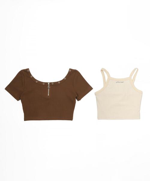 dispark(ディスパーク)の「DISPARK/【2点セット】フロントTwinkleジップキャミSETトップス(Tシャツ/カットソー・レディース・ブラウン/ブラック・FREE)」の21枚目の写真