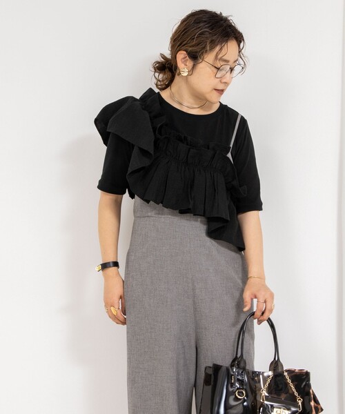 セール】フリル付き3WAYストレッチリブカットソー（Tシャツ
