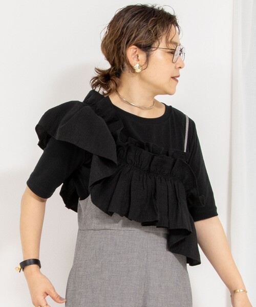 Rie Miller(リエミラー)の「フリル付き3WAYストレッチリブカットソー(Tシャツ/カットソー・レディース・ブラック/ブラウン/ホワイト・38)」の8枚目の写真