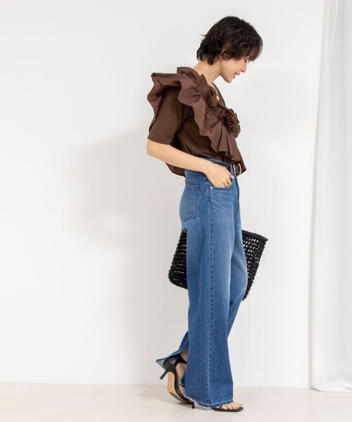 セール】フリル付き3WAYストレッチリブカットソー（Tシャツ