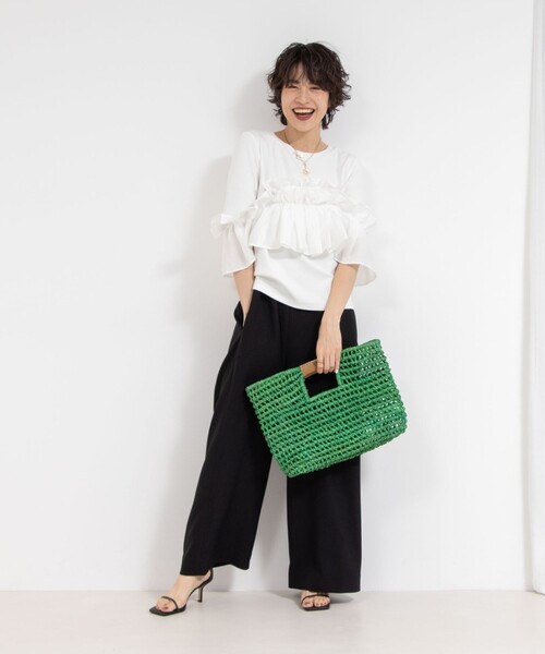 Nolley's☆RieMiller☆フリル付き3wayストレッチリブカットソー セール】フリル付き3WAYストレッチリブカットソー（Tシャツ