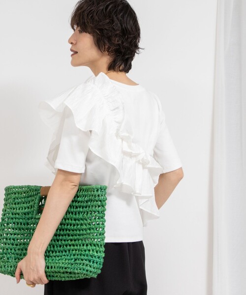 セール】フリル付き3WAYストレッチリブカットソー（Tシャツ