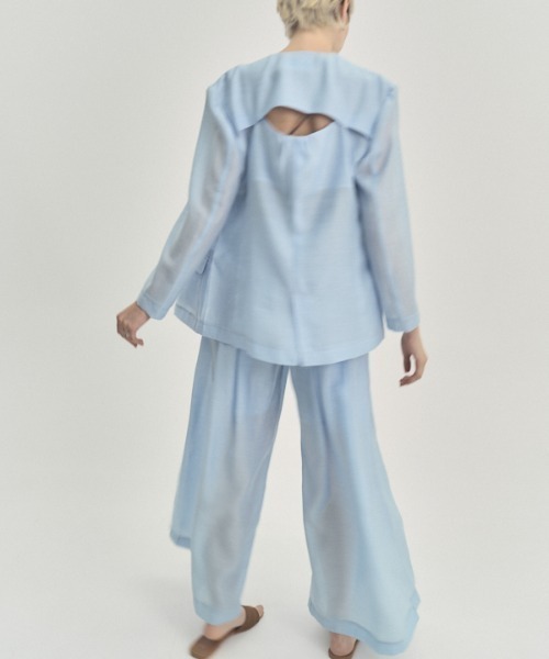 Muel Chic(ミュエルシック)の「Tung sheer jacket タングシアージャケット(テーラードジャケット・レディース・ブラック/ライトブルー/ラベンダー/オフホワイト・FREE)」の21枚目の写真