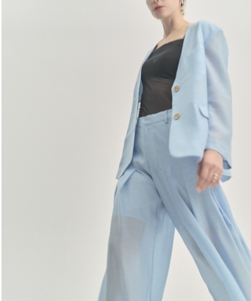Muel Chic(ミュエルシック)の「Tung sheer jacket タングシアージャケット(テーラードジャケット・レディース・ブラック/ライトブルー/ラベンダー/オフホワイト・FREE)」の17枚目の写真
