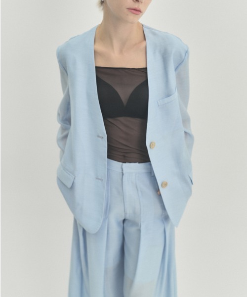 Muel Chic(ミュエルシック)の「Tung sheer jacket タングシアージャケット(テーラードジャケット・レディース・ブラック/ライトブルー/ラベンダー/オフホワイト・FREE)」の22枚目の写真