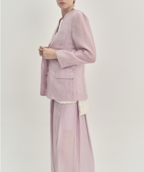 Muel Chic(ミュエルシック)の「Tung sheer jacket タングシアージャケット(テーラードジャケット・レディース・ブラック/ライトブルー/ラベンダー/オフホワイト・FREE)」の10枚目の写真