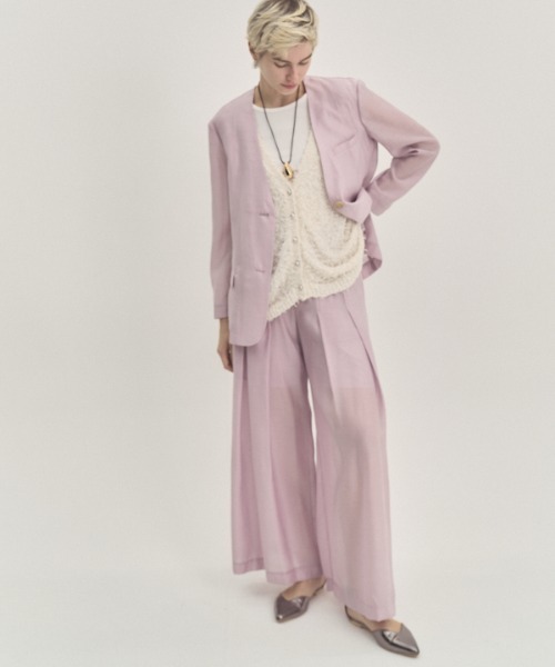 Muel Chic(ミュエルシック)の「Tung sheer jacket タングシアージャケット(テーラードジャケット・レディース・ブラック/ライトブルー/ラベンダー/オフホワイト・FREE)」の12枚目の写真