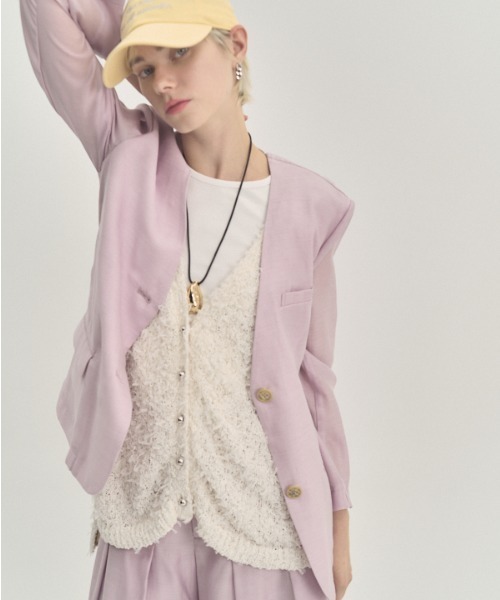 Muel Chic(ミュエルシック)の「Tung sheer jacket タングシアージャケット(テーラードジャケット・レディース・ブラック/ライトブルー/ラベンダー/オフホワイト・FREE)」の18枚目の写真