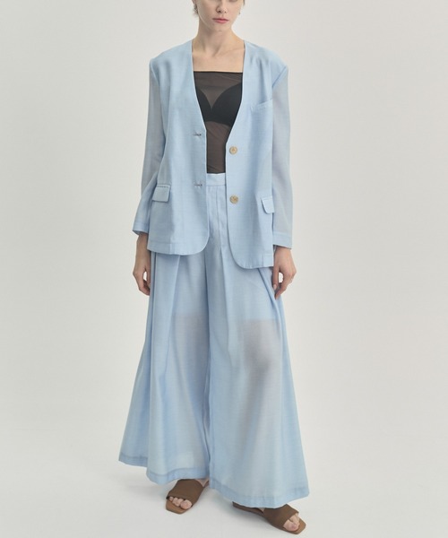 Muel Chic(ミュエルシック)の「Tung sheer jacket タングシアージャケット(テーラードジャケット・レディース・ブラック/ライトブルー/ラベンダー/オフホワイト・FREE)」の20枚目の写真