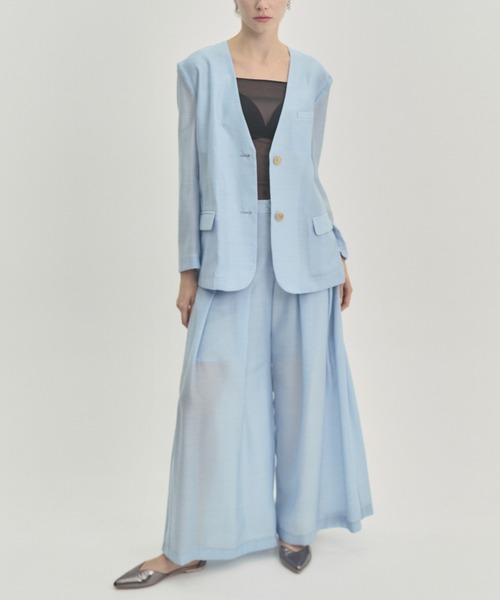 Muel Chic(ミュエルシック)の「Tung sheer jacket タングシアージャケット(テーラードジャケット・レディース・ブラック/ライトブルー/ラベンダー/オフホワイト・FREE)」の15枚目の写真