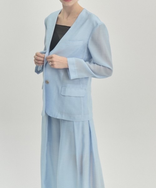 Muel Chic(ミュエルシック)の「Tung sheer jacket タングシアージャケット(テーラードジャケット・レディース・ブラック/ライトブルー/ラベンダー/オフホワイト・FREE)」の16枚目の写真