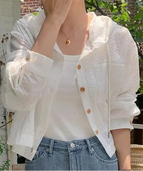 Per sist ence(パーシエンス)の「シアーストライプフード付きシャツ(シャツ/ブラウス・レディース・ブルー/ホワイト・LARGE/MEDIUM)」の6枚目の写真
