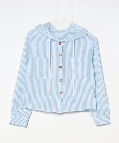 Per sist ence(パーシエンス)の「シアーストライプフード付きシャツ(シャツ/ブラウス・レディース・ブルー/ホワイト・LARGE/MEDIUM)」の14枚目の写真