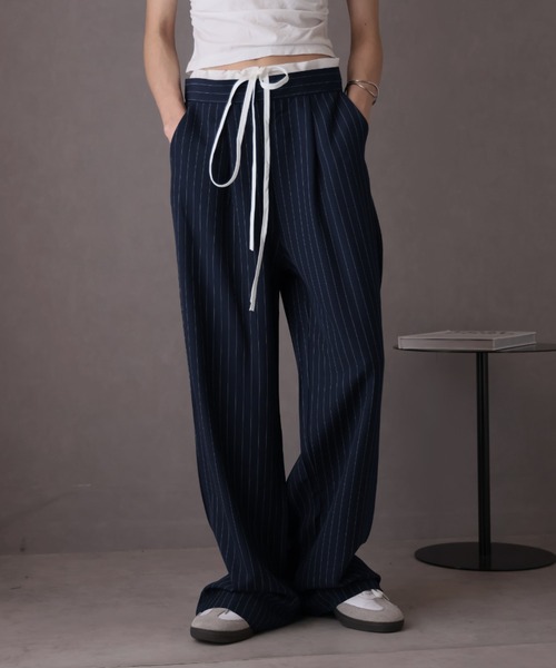 濃紺ストライプスラックス　XS COOL MAX】サッカーストライプスラックス｜メンズファッション