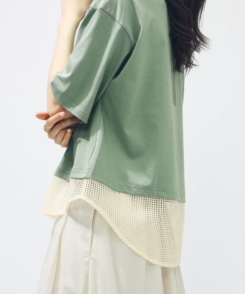 adidas（アディダス）の「【別注】アディダス adidas W LUX CA メッシュレイヤードTシャツ AP 限定コラボ（Tシャツ/カットソー・レディース・ブラウン/グリーン・S/M/L/XL）」の9枚目の写真